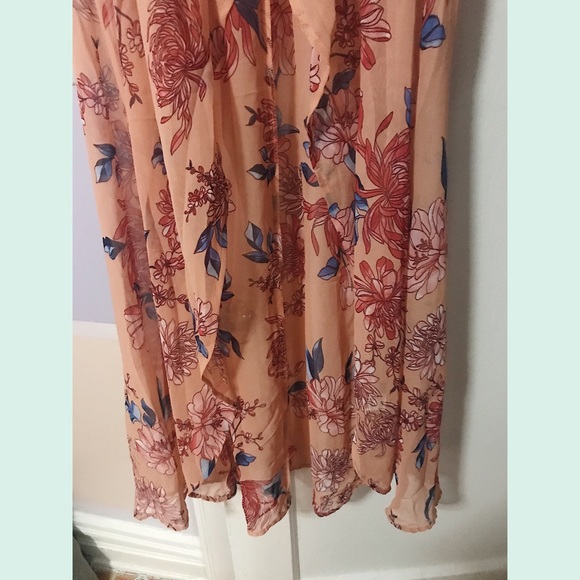 Derek Heart Pink Floral Chiffon High Low Duster - Picture 7 of 9